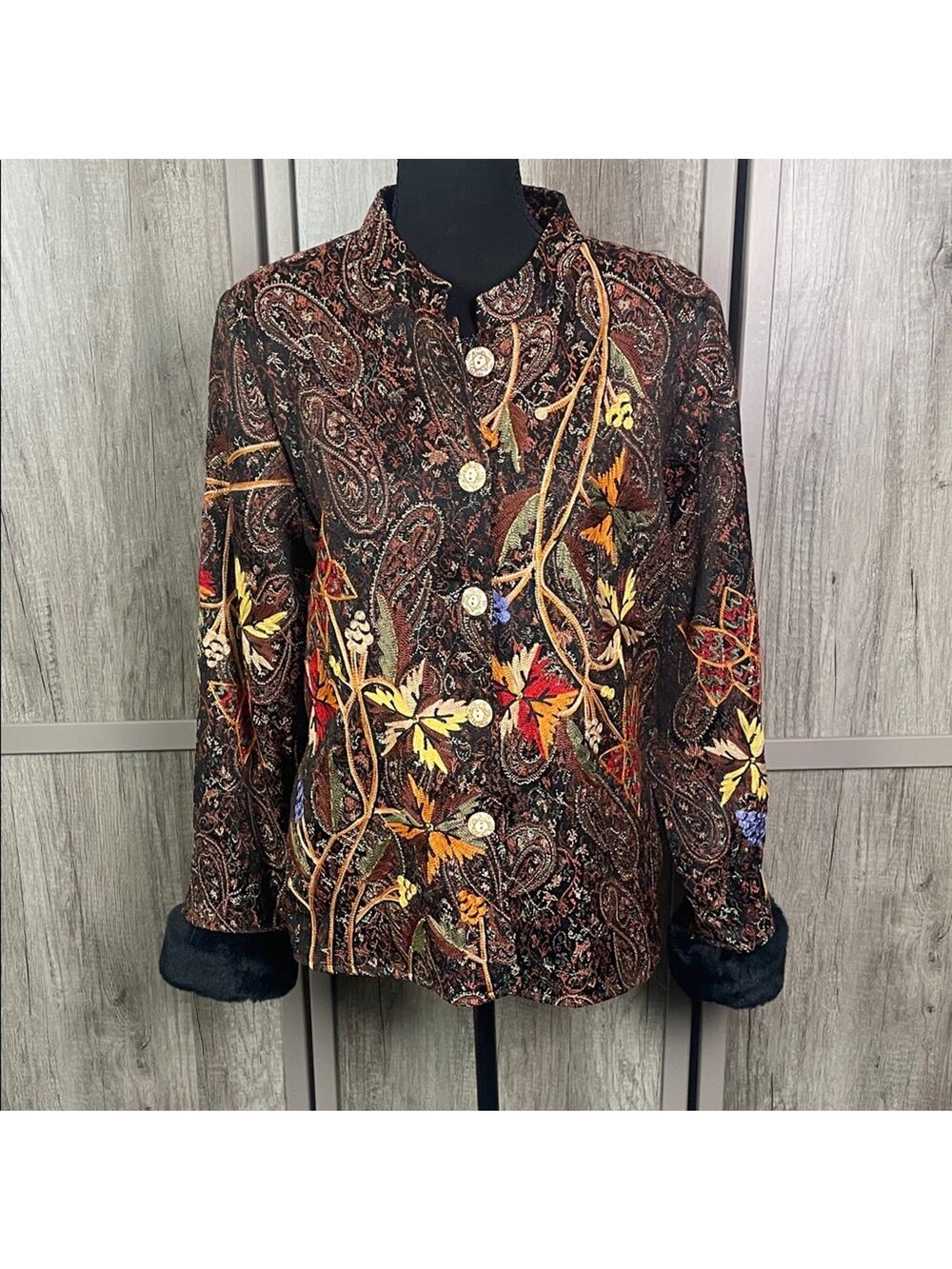 Vintage ALEX KIM Embroidered Tapestry Jacket Women's M